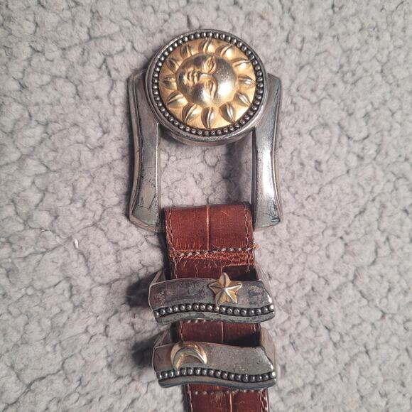 VTG Brighton Belt Medium Brown Leather Museum Collection Sun Moon 90s Western - Picture 6 of 10